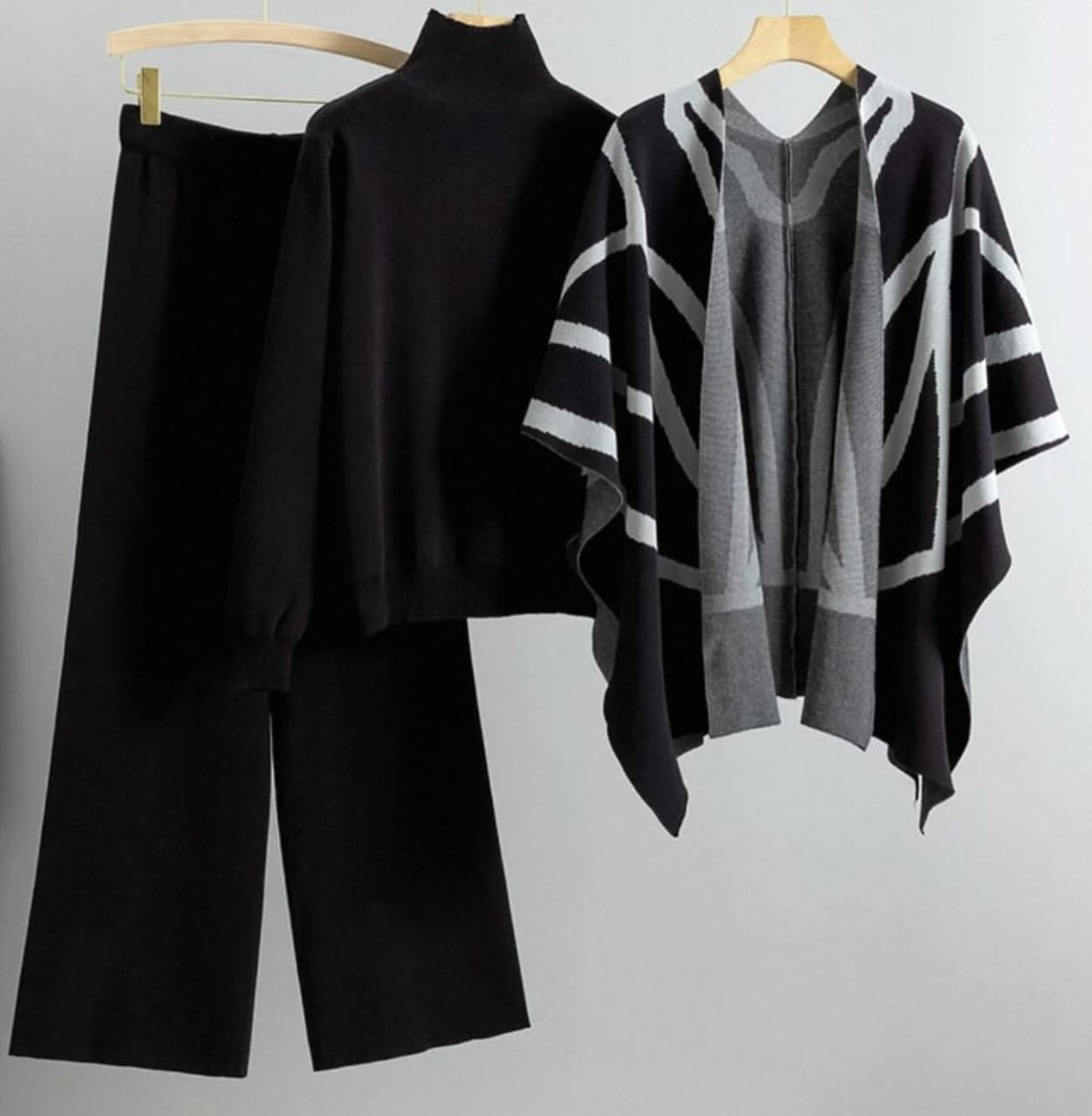 Winter Women Cape Shawl 3-pcs Set