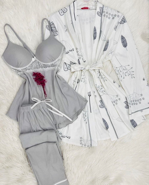 3-Piece Premium Ribbed Nightwear Set