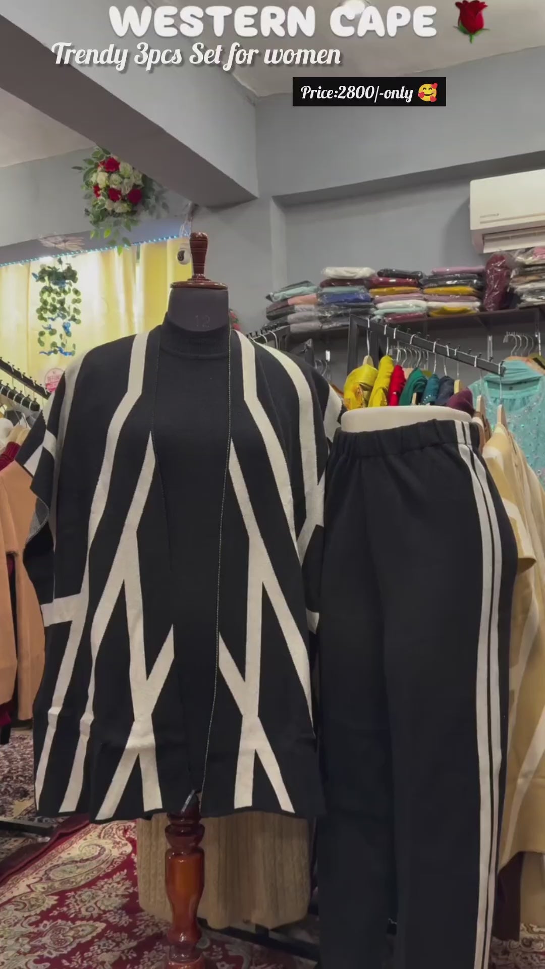 Winter Women Cape Shawl 3-pcs Set