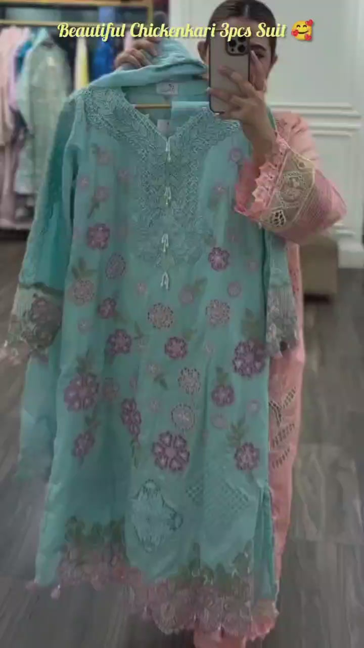 Beautiful Chikankari3pcs Suit For Party wear