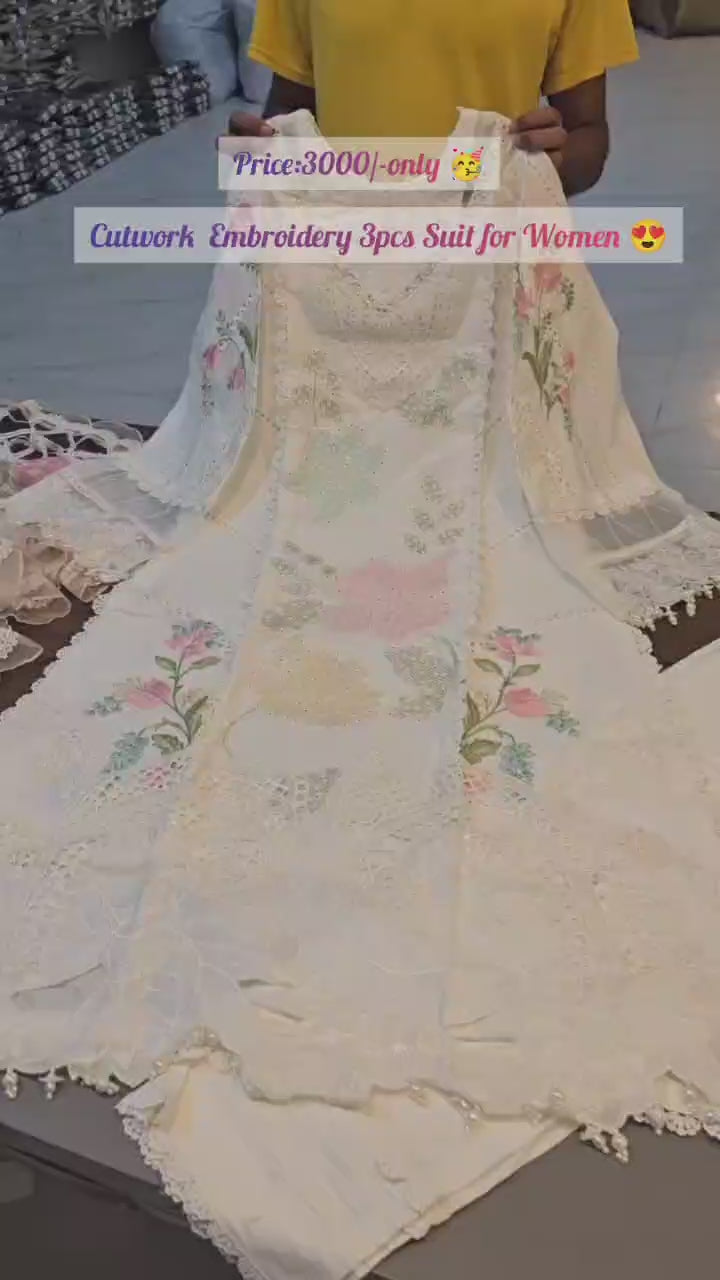 CutWork Embroidery 3pcs Suit For Women